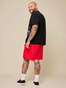 EASEVO Set di maglietta a girocollo con grafica e pantaloncini casual in maglia, taglia grande, per uomo - nero - Visualizzare 2