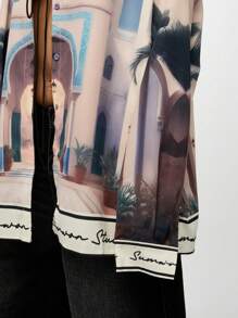 SUMWON WOMEN Scenic Print Long Sleeve Resort Collection Shirt Blouse Luxury Vacation Holiday Summer Casual Beachwear Button Down Top Travel Leisure Wear - Multicolor - View 6