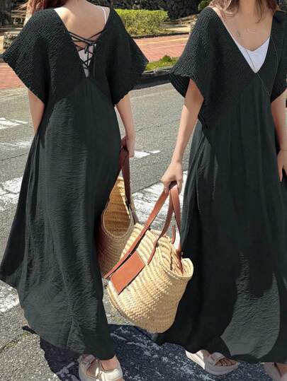 FRIFUL 女式宽松肩带A字休闲都市无袖长裙，春夏