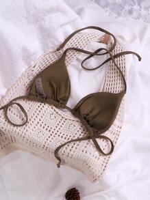 Swim Vcay Áo bikini hở lưng màu trơn gợi cảm đi biển mùa hè cho nữ - Cà phê nâu - Xem 4