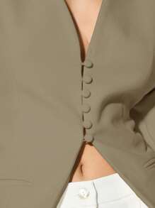 KIZN Blazer estructurado oversize con botones, de corte ajustado, para oficina, trabajo, negocios, formal, pasarela, moderno, elegante y sofisticado, para otoño - Marrón - Ver 4