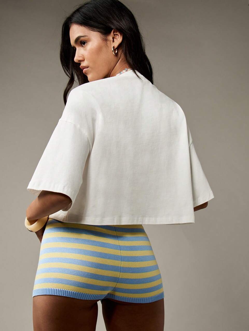 MISSGUIDED Retro Summer Knit Hot Pants Loungewear High Waist Casual Stripe Drawstring Waistband Resort Beach Poolside Daytime Boho Pants