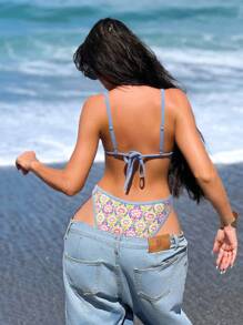 Swim SXY 夏季花卉印花吊带露背度假风女式两件套泳衣套装 - 彩色 - 查看 4
