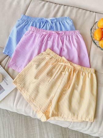 Dream Adore 3 pièces Ensemble de pantalons de pyjama décontractés pour femmes avec imprimé rayure multicolore tissé