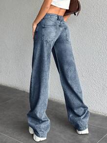 EURMUSE Quần Jeans Ống Thẳng Vintage Distressed 100% Cotton - Rửa trung bình - Xem 2