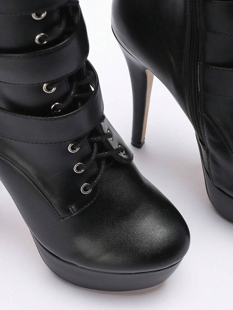 CUCCOO LuxiPop レースアップ プラットフォーム ミッドカーフブーツ、セクシーでファッショナブルなナイトクラブスタイル、春夏、バケーション、トラベル、2000年代スタイルに適しています