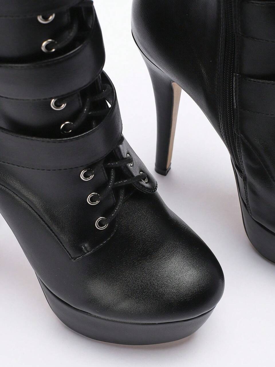 CUCCOO LuxiPop Women Shoes High Heel Platform Shoes Lace-Up Boots Women's Medium Boots Night Club Style Wear Sexy Fashion Wear, Night Club Style Wear, Suitable For Spring And Summer, Vacation Wear, Travel Essential, 2000's Style