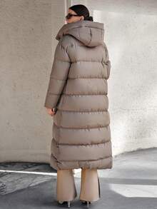 CLARA VERO Women's Brown Hooded Casual Long Puffer Winter Coat - Brown - View 2