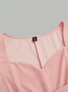 Elenzga 大码女式休闲优雅度假风格甜心领交叉蝴蝶结荷叶边无袖迷你连衣裙 - 粉色 - 查看 7