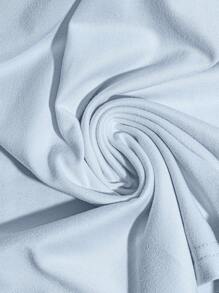 SHEIN Clasi Áo thun tay ngắn bó sát eo đàn hồi hở vai có nơ dệt kim cỡ lớn - Màu xanh nhạt - Xem 3