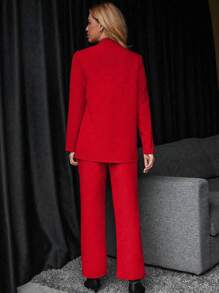 Chiquease Solid Single Button Blazer & Suit Pants For New Year Clothes Fall Cloth For Women - Red - View 2