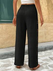 SHEIN Frenchy 女士度假休闲纯色镂空长裤 - 黑色 - 查看 2