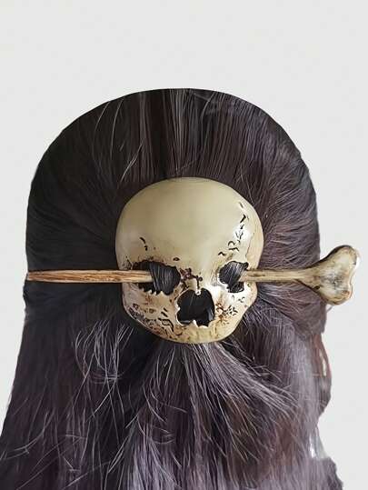 1 Pc Gothic Style Distressed Skeleton Design Hair Clip & Hairpin For Women (Distressed Details Randomly), Halloween