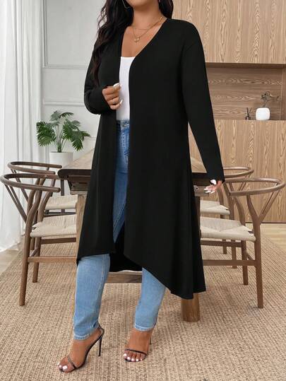 EMERY ROSE Plus Size Women's Solid Color Thin Long Sleeve Cardigan Shawl Fall Winter Cloth For Women Autumn