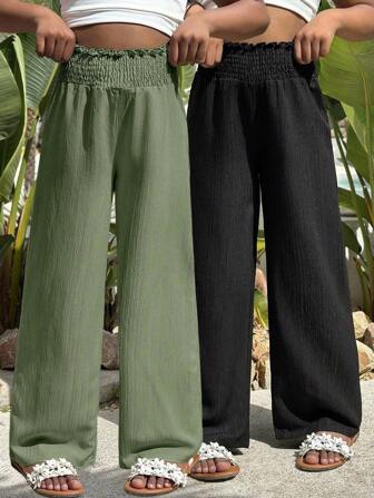 Wildeya 2 Stücke/Set Mädchen Lässig Hosen mit weitem Bein und Blume Muster, mit gerüschtem Saum, geeignet für Urlaub, Strand, Reisen, Alltagskleidung