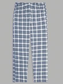 RueChic 男式棉质格子印花室内三件套常规T恤+短裤+长裤家居服套装 - 藏蓝色 - 查看 13