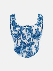 SHEIN 女童逼真印花针织背心，适合夏季度假 - 藏蓝色 - 查看 1