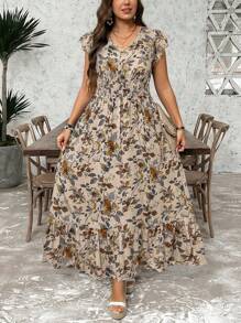 SHEIN LUNE Váy dài họa tiết Paisley cỡ lớn cho kỳ nghỉ thường ngày theo phong cách Boho mùa hè theo phong cách Boho cổ điển - Màu be - Xem 6