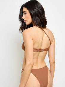 AiiRZ Braided Strap Ribbed Bikini Swimsuit Bandeau Top Beach Summer Vacation Island Resort Pool Party Bathing Suit - Brown - View 2