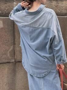 FRIFUL Women's Long Sleeve Single-Breasted Pocket Loose Casual Denim Shirt Jean Shirt Women Denim Tops Jean Tops Denim Shirt Women Jean Shirts For Women,Jeans Jacket,Fall Women Clothes