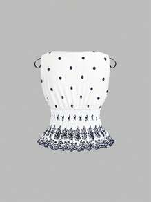 SHEIN MOD 大码蓝白刺绣上衣，夏季沙滩风，优雅时尚 - 藍白色 - 查看 2