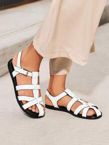 CUCCOO BIZCHIC Sandalias planas de punta redonda simples para mujer, suaves y cómodas, versátiles de slip-on para uso casual en verano, adecuadas para exterior, viajes, playa y uso diario - Beis - Ver 3