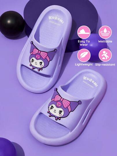 HELLO KITTY AND FRIENDS | SHEIN 紫色卡通女童儿童拖鞋，EVA 材质，轻便防滑，保护脚趾，防水，适合幼儿和儿童居家、淋浴或海滩使用