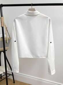 INAWLY Blusa Casual Feminina de Manga Curta e Longa, Tamanho Regular - Branco - Visão 2