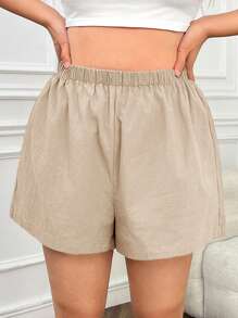 Comfortcana 3pcs/Set Plus Size Colorful Short Shorts, Fashionable For Summer - Khaki - View 8