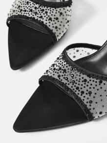 MOTF 女士黑色水钻装饰露趾高跟凉鞋 - 黑色 - 查看 5