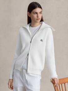 Briarwyn Women's Letter Print Long Sleeve Zip Front Casual Knit Cardigan In Fall/Winter - White - View 8