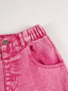 Elladie kids 年轻女孩两件套服装：白色休闲修身圆领短袖 T 恤，带有可爱的蝴蝶贴花设计，粉色休闲宽松多口袋牛仔裤，简单百搭的日常穿着 - 彩色 - 查看 4