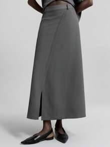Ontre Conjunto de traje gris oscuro de estilo urbano con tela resistente a las arrugas que incluye blazer, chaleco y minifalda, atuendo de oficina casual, corte suelto