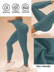 SHEIN Sport Studio Women's Solid Color Casual Sports Base Layer Leggings