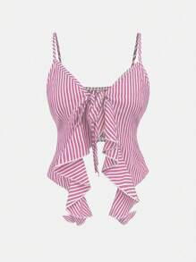 Chiquease Women's Sexy Spaghetti Strap Ruffle Hem Tie Front Camisole Tank Top, Summer