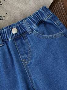 少女心蝴蝶结樱桃刺绣休闲百搭宽松阔腿牛仔裤，2025新款，适合所有季节 - 中等水洗藍 - 查看 6