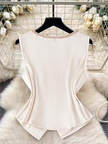 DreamSkyne Plus Size Women Sleeveless Round Neck Single-Breasted Cardigan Blouse, Versatile Fashion Casual Shirt For Spring & Summer, Suitable For Daily Wear & Commuting