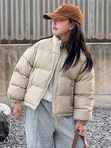 DAZY Tween Boys Winter Stand Collar Pockets Zip Padded Coat - Light Grey - View 7