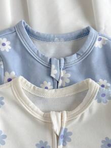 Loomiva 新生女婴两件套：花卉印花柔软针织圆领长袖连体衣和裤子