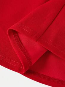 SHEIN 青少年女孩撞色网眼喇叭袖蝴蝶结纯色 A 字连衣裙，适合返校季日常穿着、休闲场合、优雅派对、生日派对 - 紅色 - 查看 5