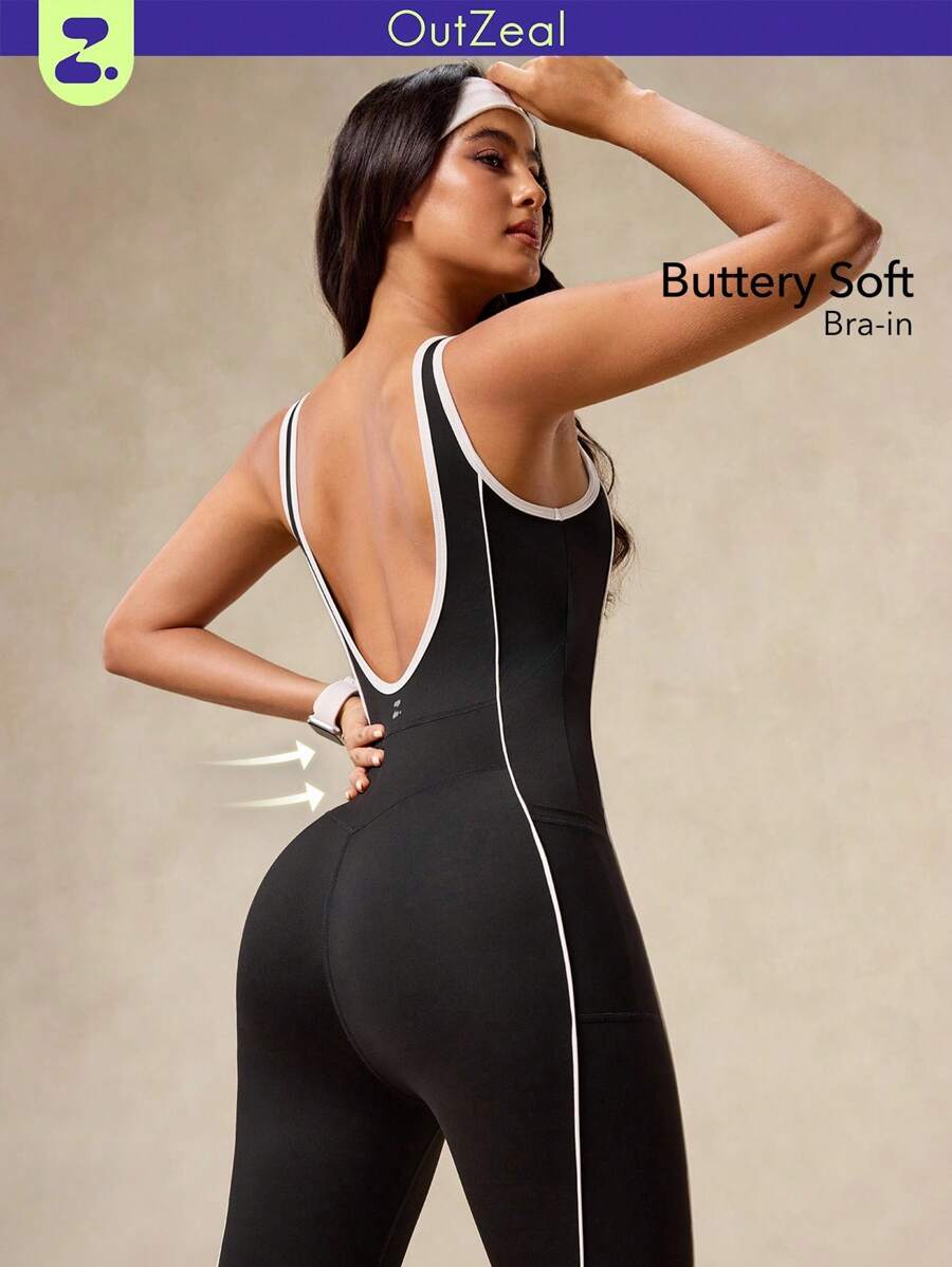 OutZeal Women Sweat Wicking Crossover Strap Backless Removable Pads Flared Sports Jumpsuit Daily Casual Studio - Black - View 1