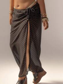 Aralina 4th Of July Curve Polka Dot Summer Beach Cover Up Sheer Maxi Skirt With Waist Tie Detail Perfect For Summer Beach Outfits