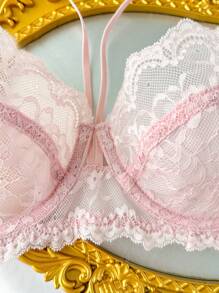 SHEIN Women's Sexy Lace Patchwork Comfortable Lingerie - Pink - View 5