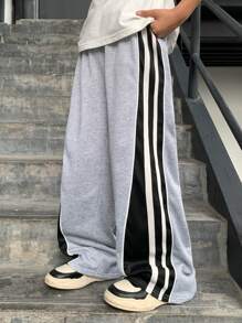 Tween Boys Casual Sports Side Stripes Wide Leg Pants, Suitable For School, Everyday Casual Wear And Sports Activities Fall Winter - Multicolor - View 3