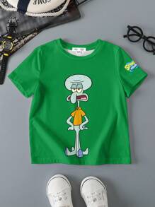 SpongeBob SquarePants | SHEIN Young Boy 3pcs Summer Casual Cute Cartoon & Letter Graphic Short Sleeve T-Shirts - Multicolor - View 5