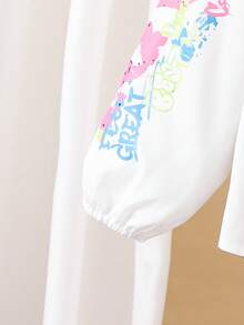 年轻女孩休闲涂鸦印花长袖翻领衬衫，适合春夏休闲时尚 - 彩色 - 查看 4