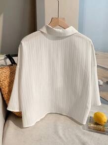 Comfortcana Plus Size Women's Single-Breasted White Woven Loose Casual Shirt,Going Out Tops Women - White - View 2