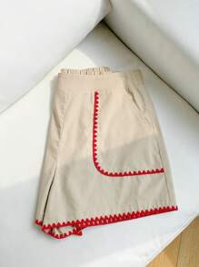 Comfortcana Quần short nữ mùa hè đi biển, thiết kế khóa kéo bên hông, viền hoa, có túi, kiểu dáng thường ngày, quần short giáo viên, phong cách bohemian. - Màu be - Xem 6