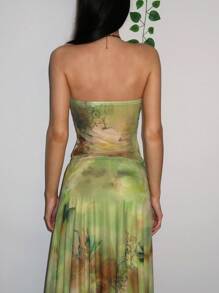 EgrlEra Áo hở vai cổ điển gợi cảm dành cho nữ có họa tiết in và đính hạt, mùa hè' - màu xanh lá - Xem 2