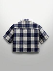 NEON BLANC Men's Street Fashion Woven Rhinestone Spider Web Check Short Sleeve Shirt, Emo - Blue - View 2